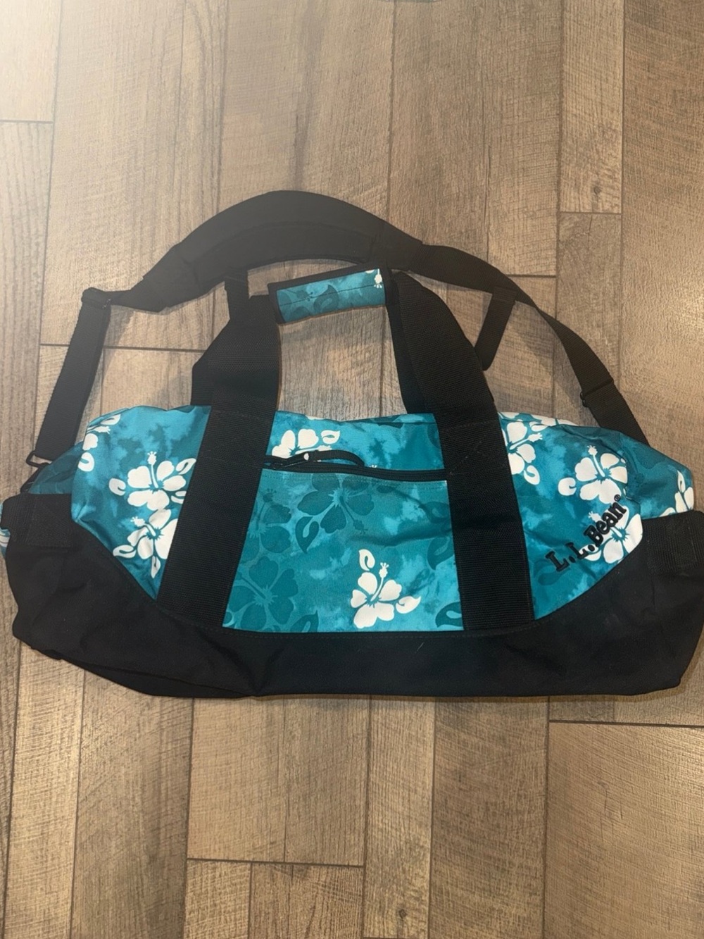 LL Bean Teal Hawaiian Hibiscus Duffle Bag